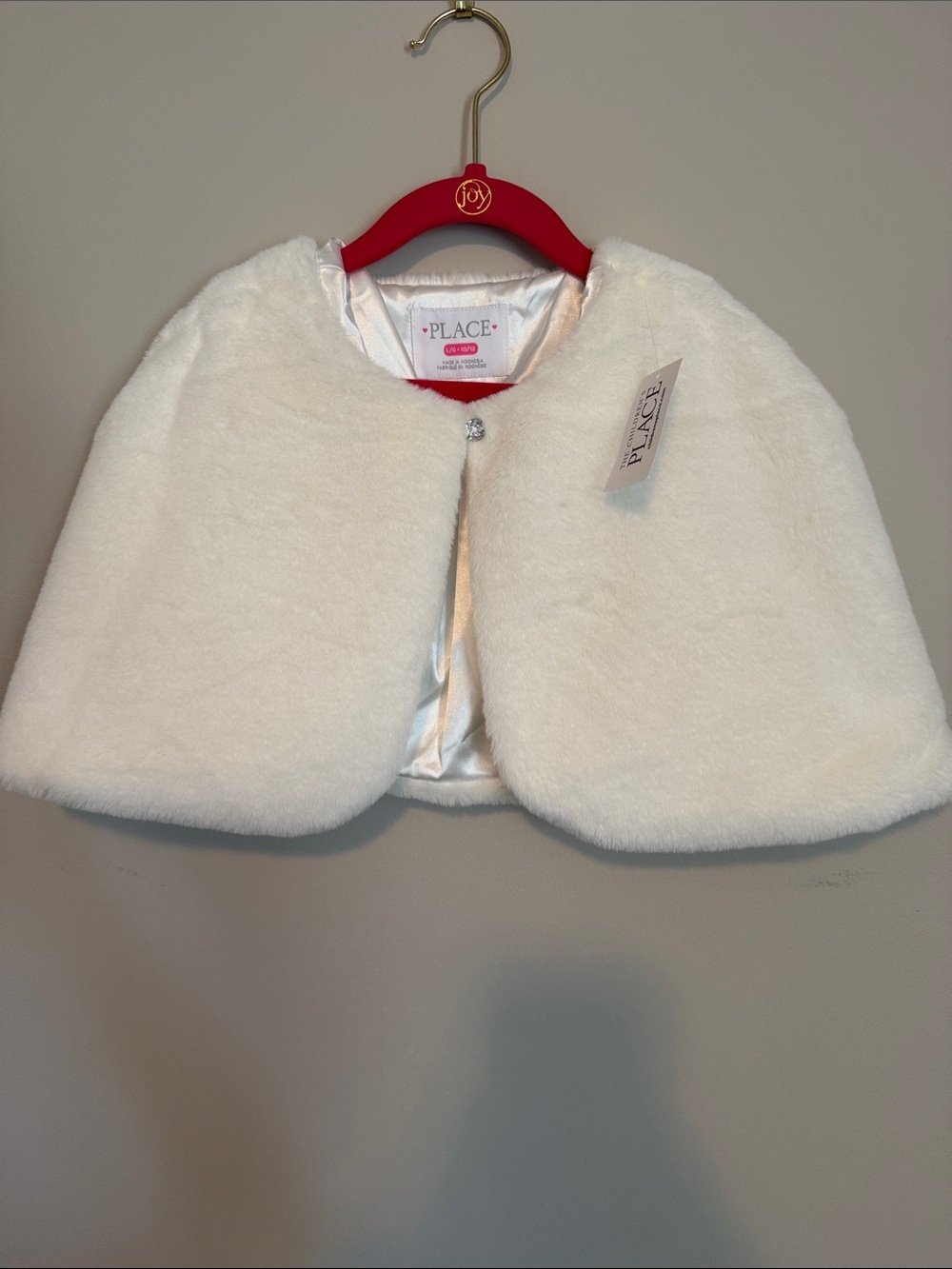 The Children's Place White Faux Fur Capelet with Decorative Button